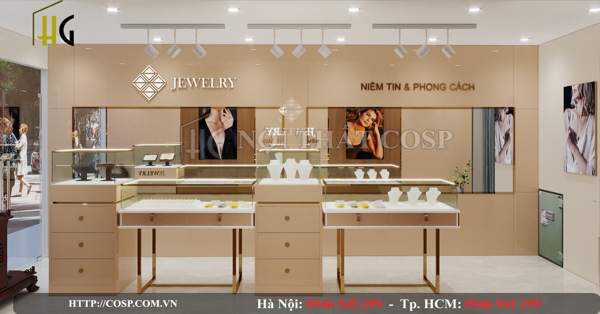 Thiết kế nội thất cửa hàng vàng bạc Kim Cường – Anh Huân