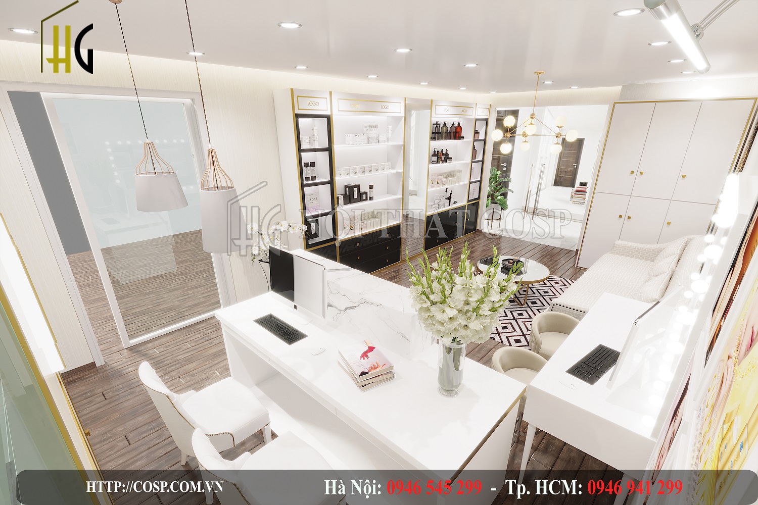 Sử dụng sàn gỗ cho thiết kế nội thất cửa hàng mỹ phẩm