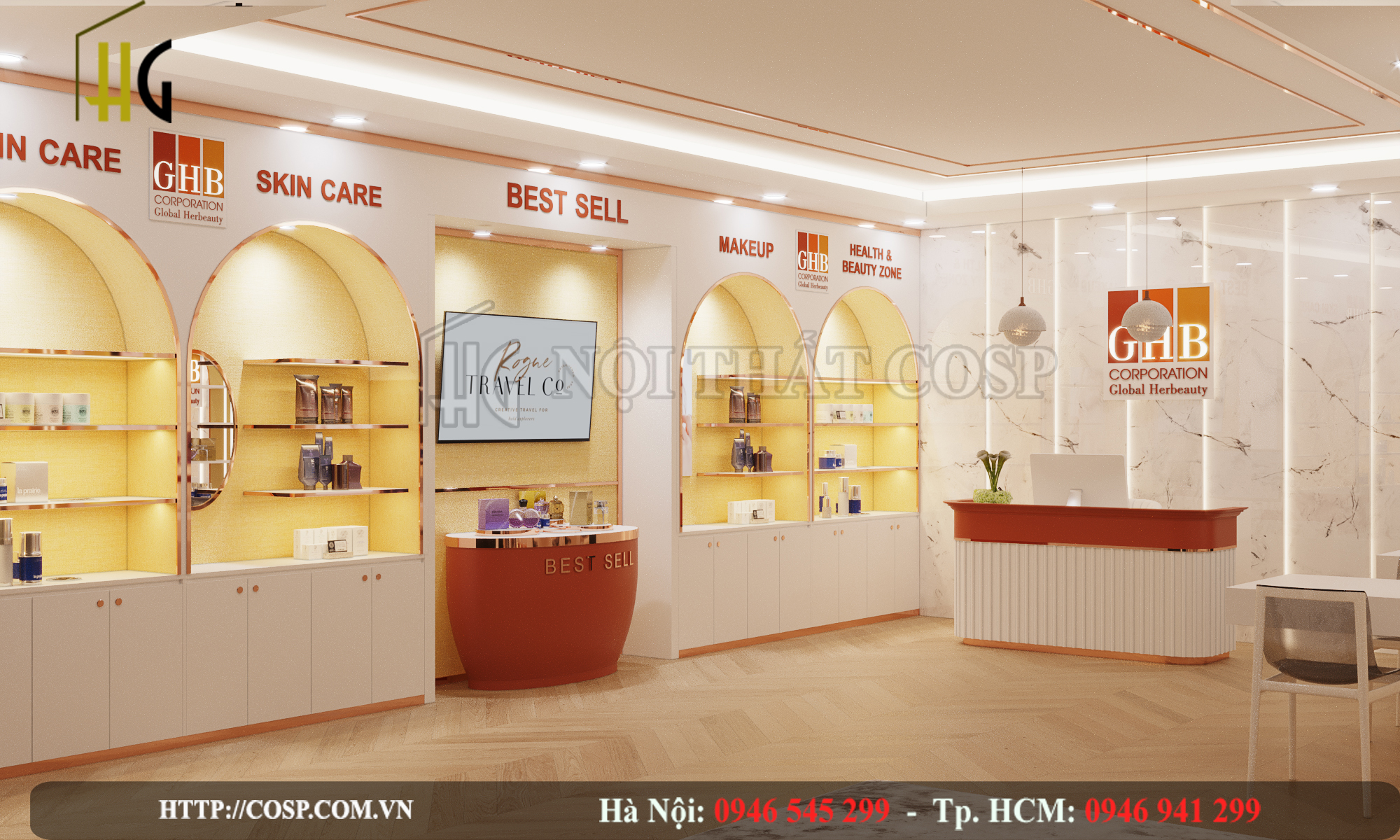 Thiết kế nội thất cửa hàng mỹ phẩm theo phong cách Omber style