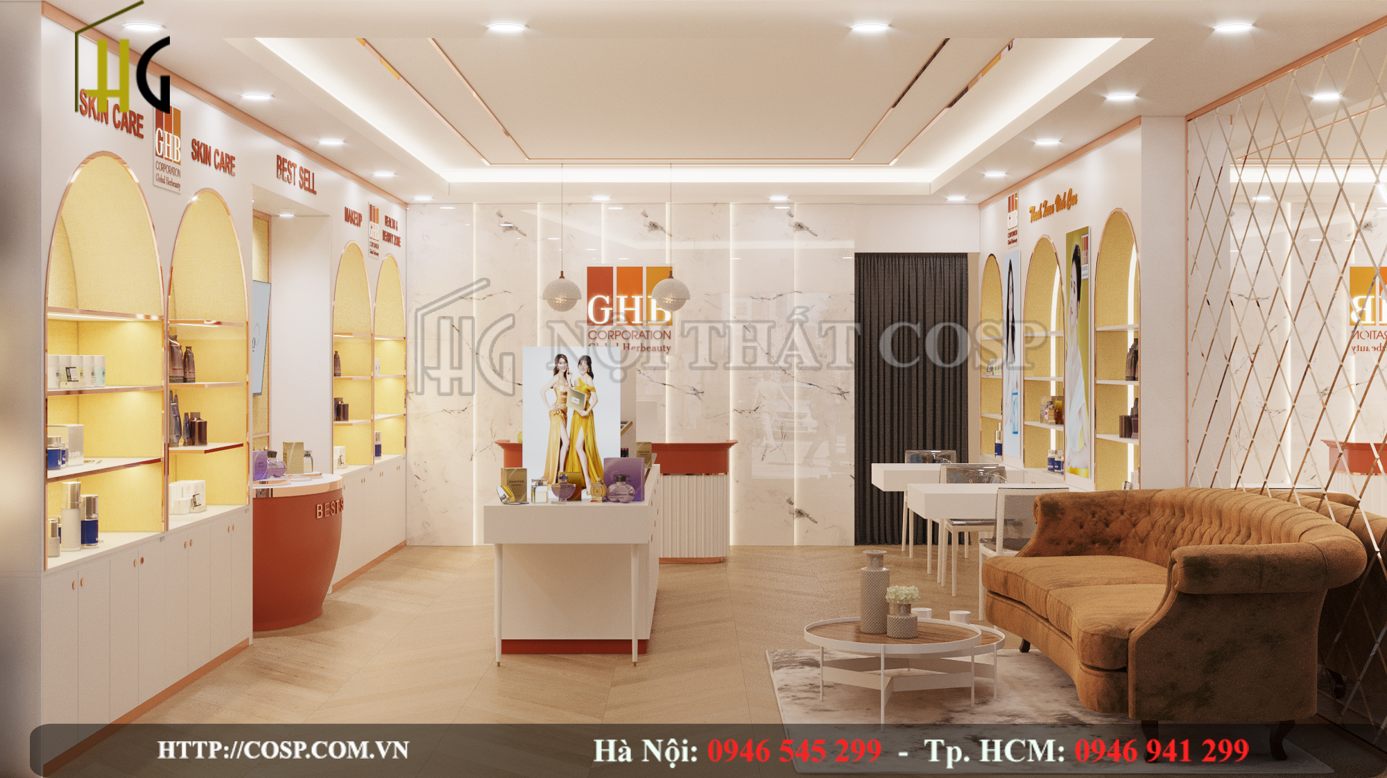 Thiết kế nội thất cửa hàng mỹ phẩm chức năng Văn Quán