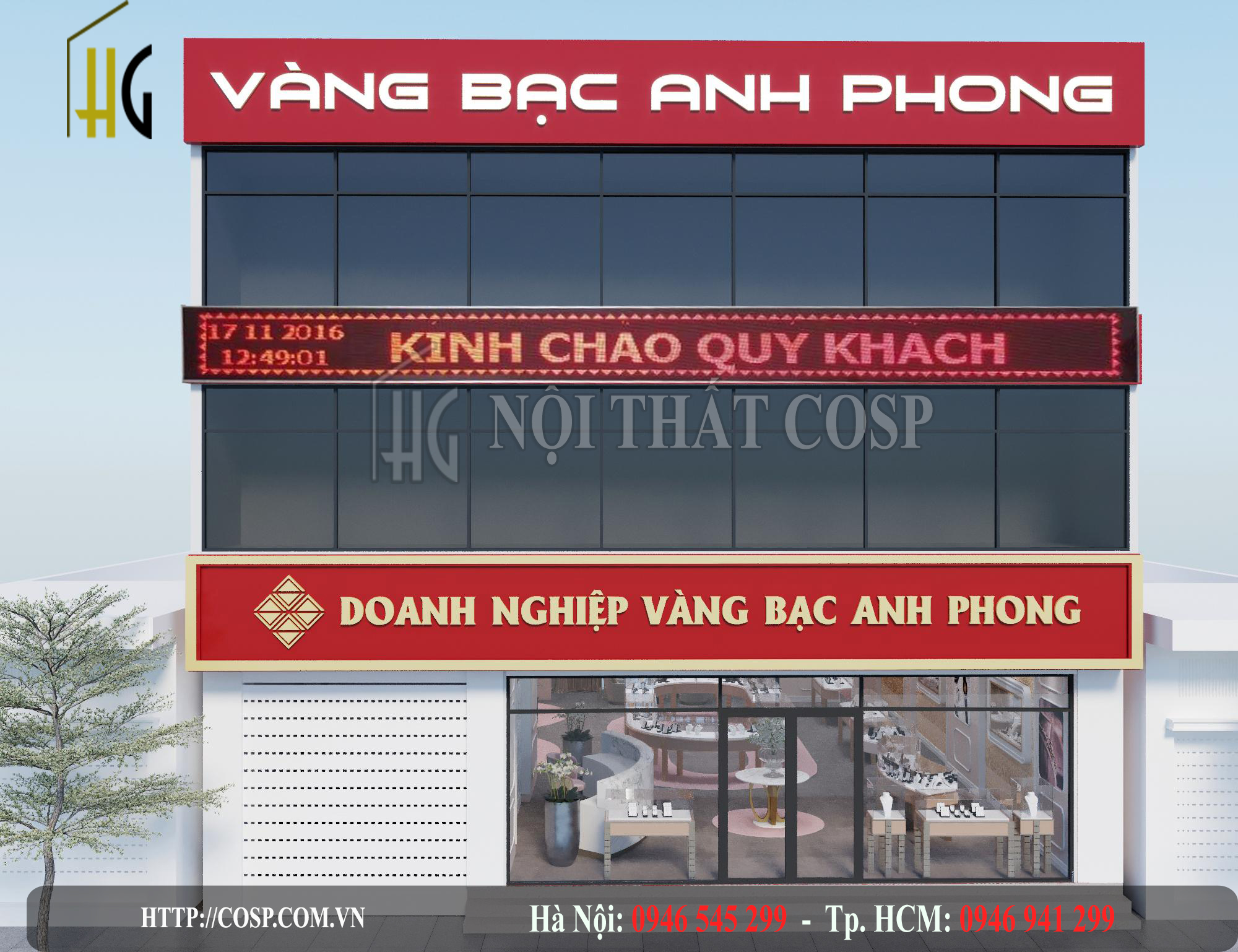 thiết kế cửa hàng vàng bạc Anh Phong