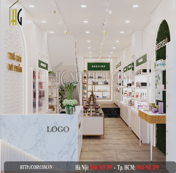 Thiết kế quầy thanh toán cho shop mỹ phẩm