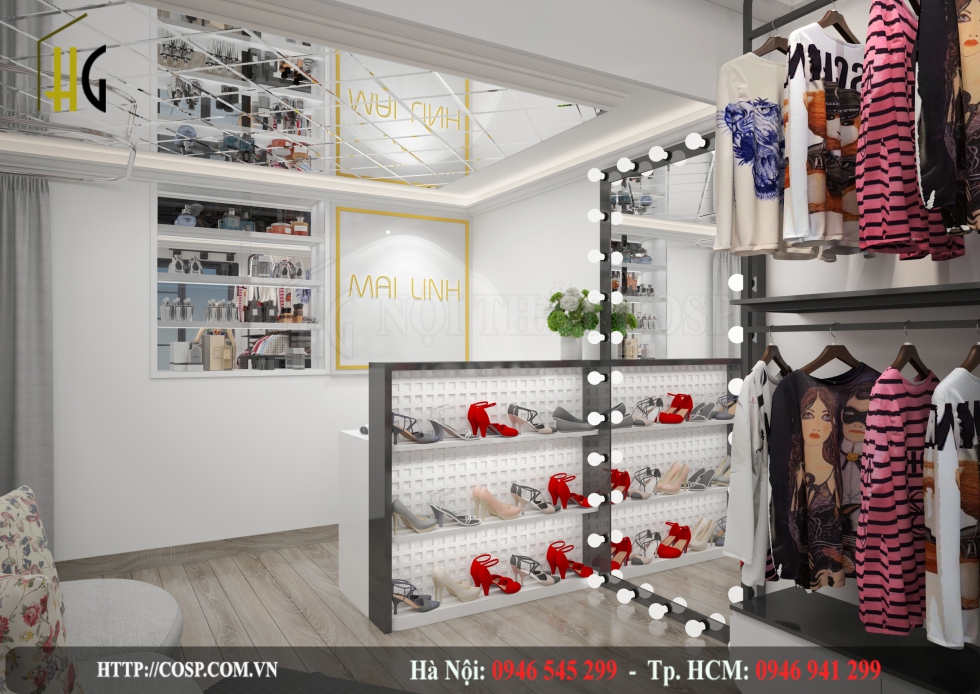 Thiết kế nội thất trong shop thời trang Mai Linh Hà Nội