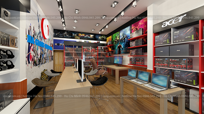 thiết kế nội thất đẹp shop máy tính