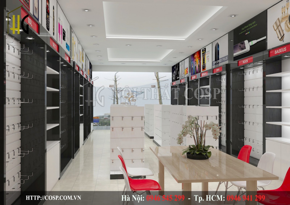 ​Thiết kế shop phụ kiện điện thoại tạo hiệu ứng thị giác với những gam màu tương phản