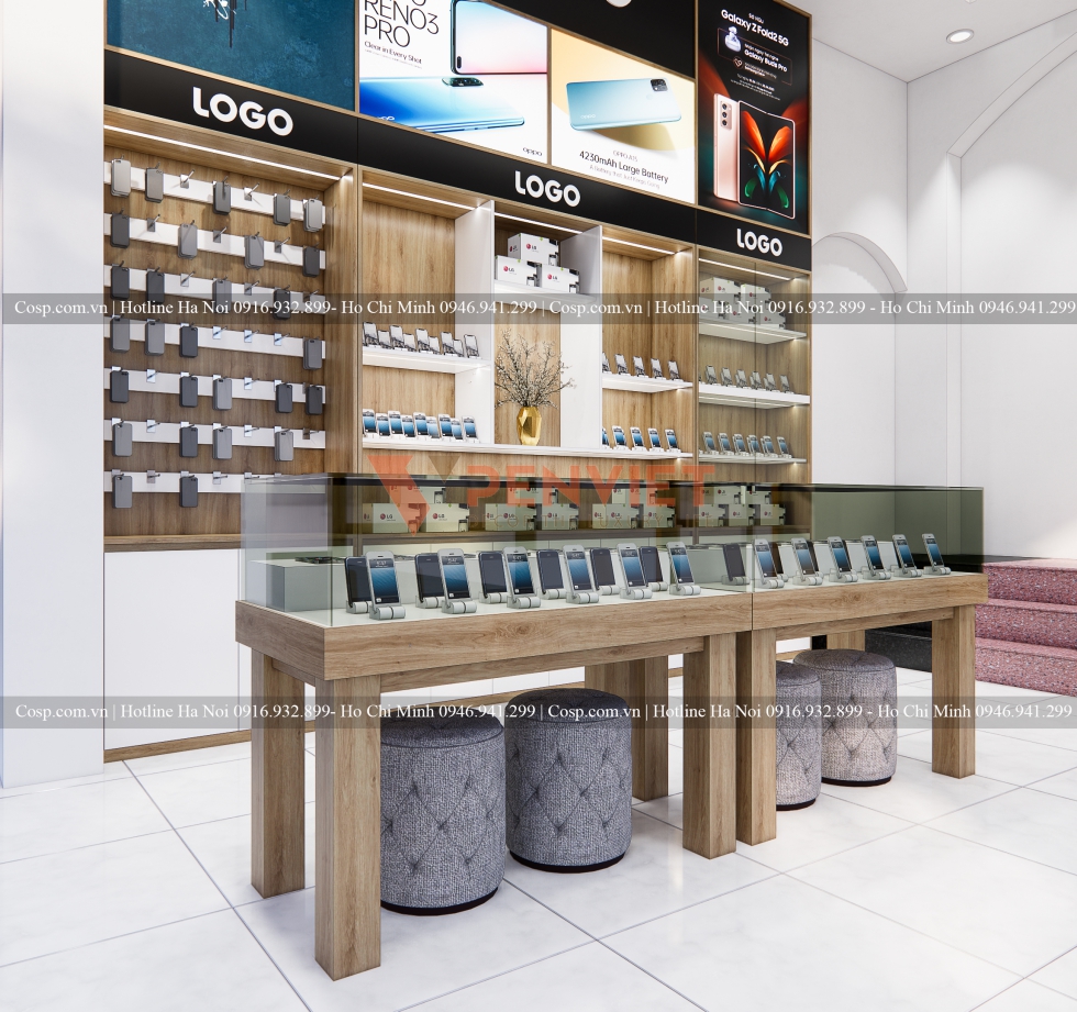 Chọn nội thất thiết kế shop điện thoại hợp lý, giá rẻ