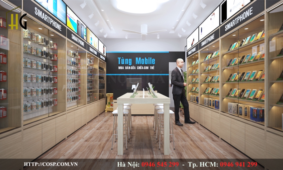 Thiết kế shop điện thoại 25m2