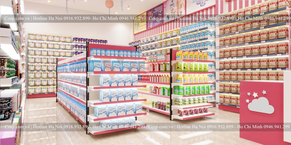 Tủ trưng bày sát tường được bố trí xung quanh 3 mặt tường