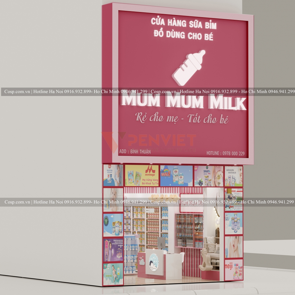 Thiết kế biển hiệu cho cửa hàng sữa bỉm, đồ dùng cho bé
