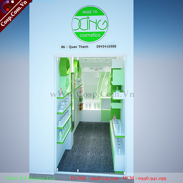 thiết kế shop mỹ phẩm tone xanh lá 1
