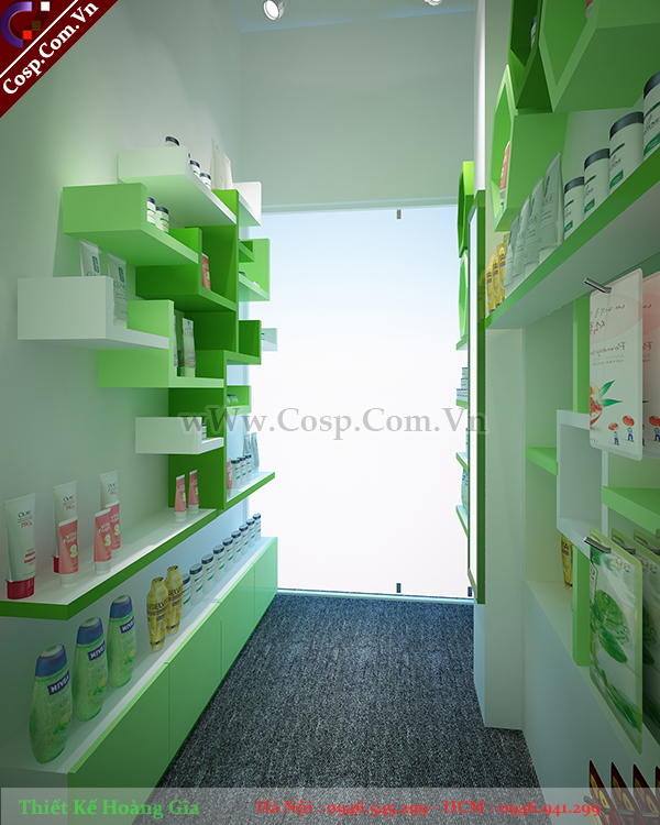thiết kế shop mỹ phẩm tone xanh lá 3
