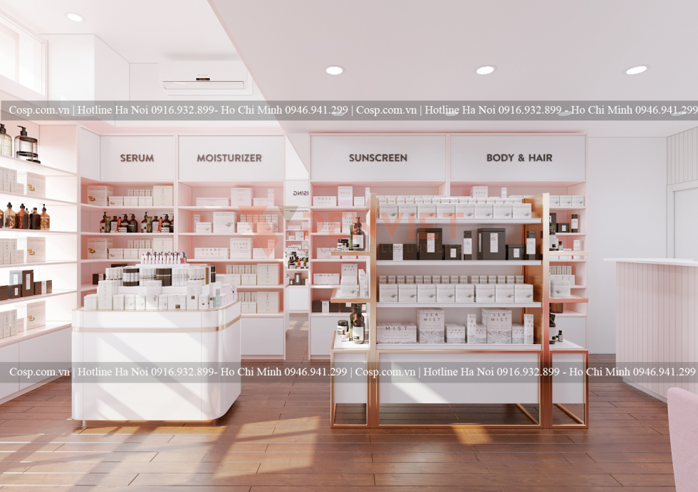 Thiết kế shop mỹ phẩm phong cách hiện đại