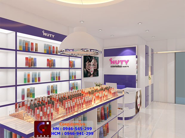 Sử dụng gỗ MDF malaysia làm chất liệu chính cho nội thất shop mỹ phẩm