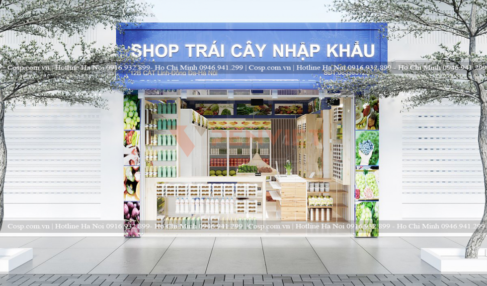 Thiết kế mặt tiền shop trái cây nhập khẩu- Cát Linh