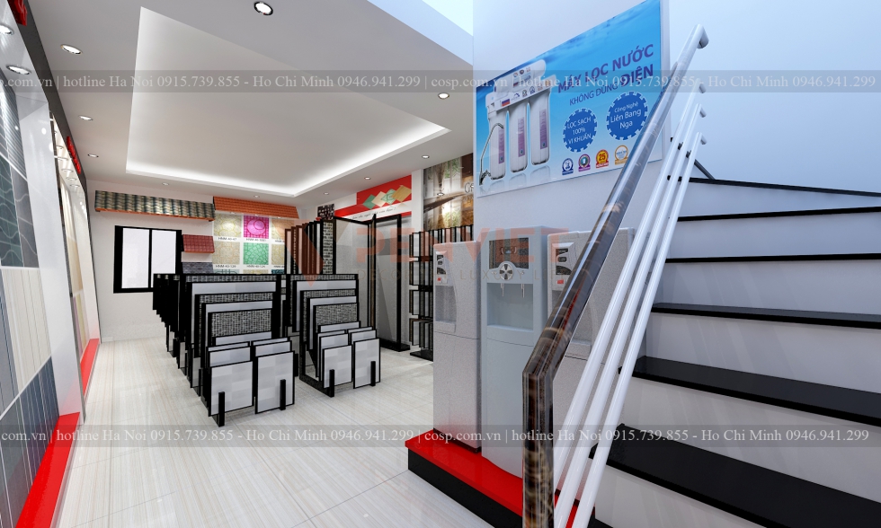 Thiết kế khu vực trưng bày gạch ốp lát ở phía trong của showroom