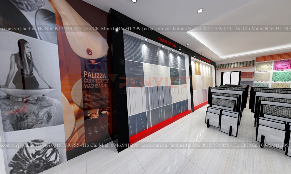 Kệ trưng bày gạch ốp lát của cửa hàng
