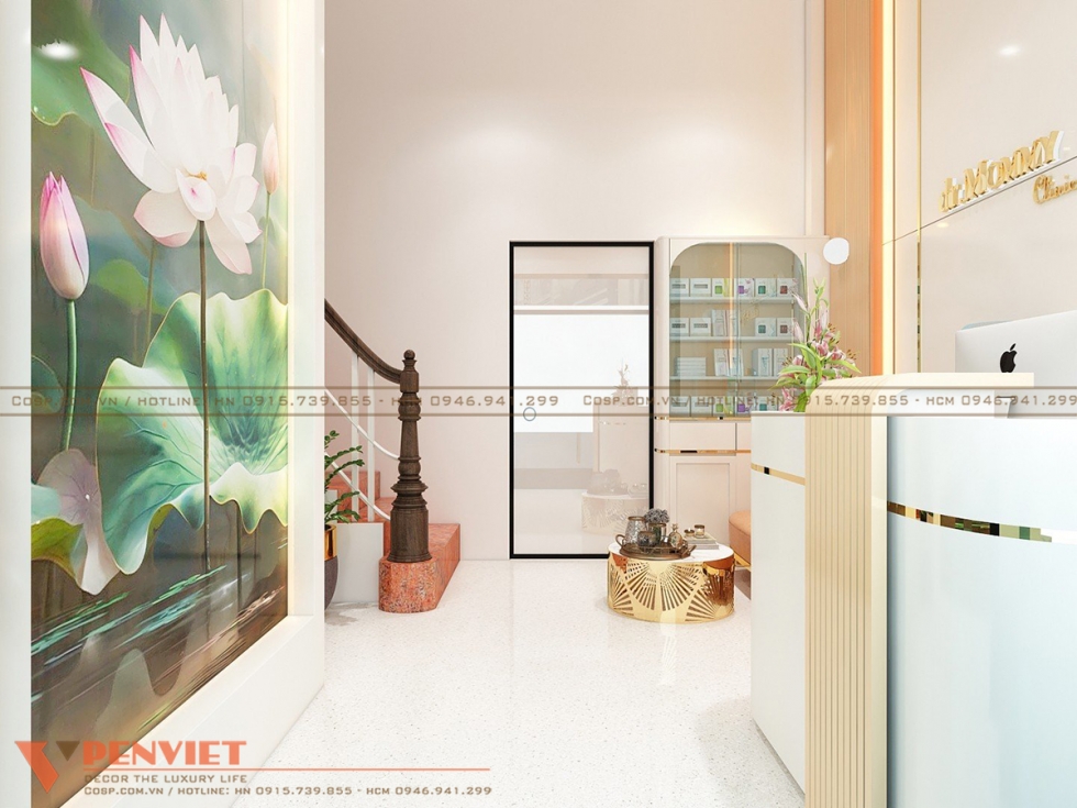 Gương soi được bố trí cuối phòng khách tạo hiệu ứng mở rộng không gian