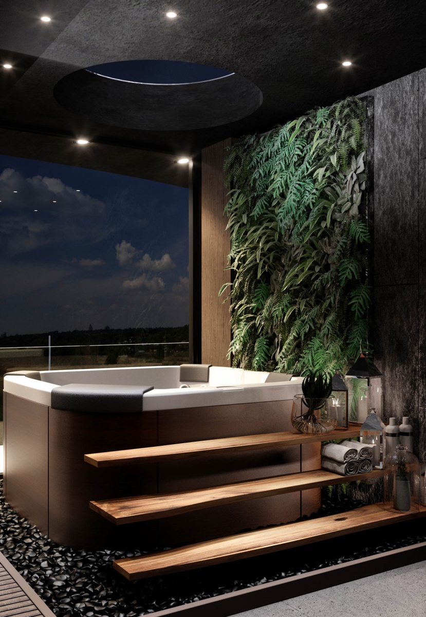 Thiết kế không gian spa mini tại nhà với bồn tắm rộng lớn