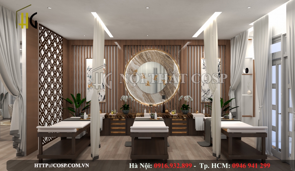 Giường nằm massage cũng được lựa chọn loại thiết kế khá đơn giản