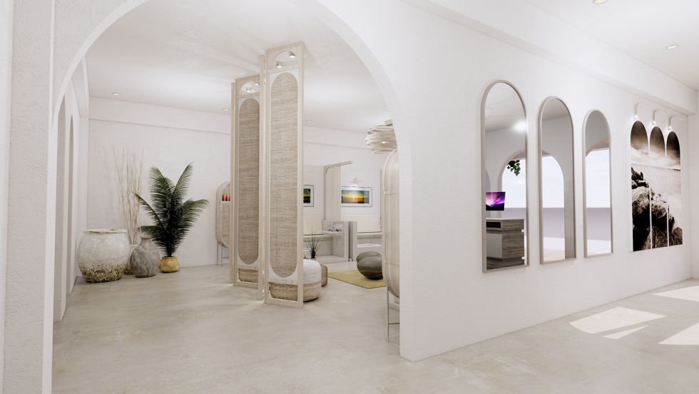 Thiết kế không gian spa với tông màu trắng nhẹ nhàng, êm ái