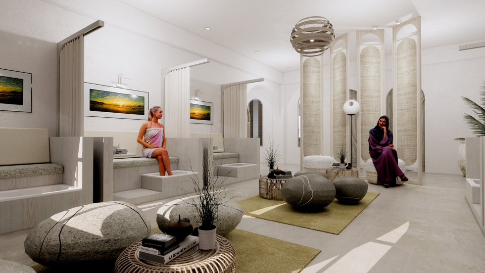 Sử dụng chất liệu gỗ, mành tre, vải nỉ cho nội thất phòng spa