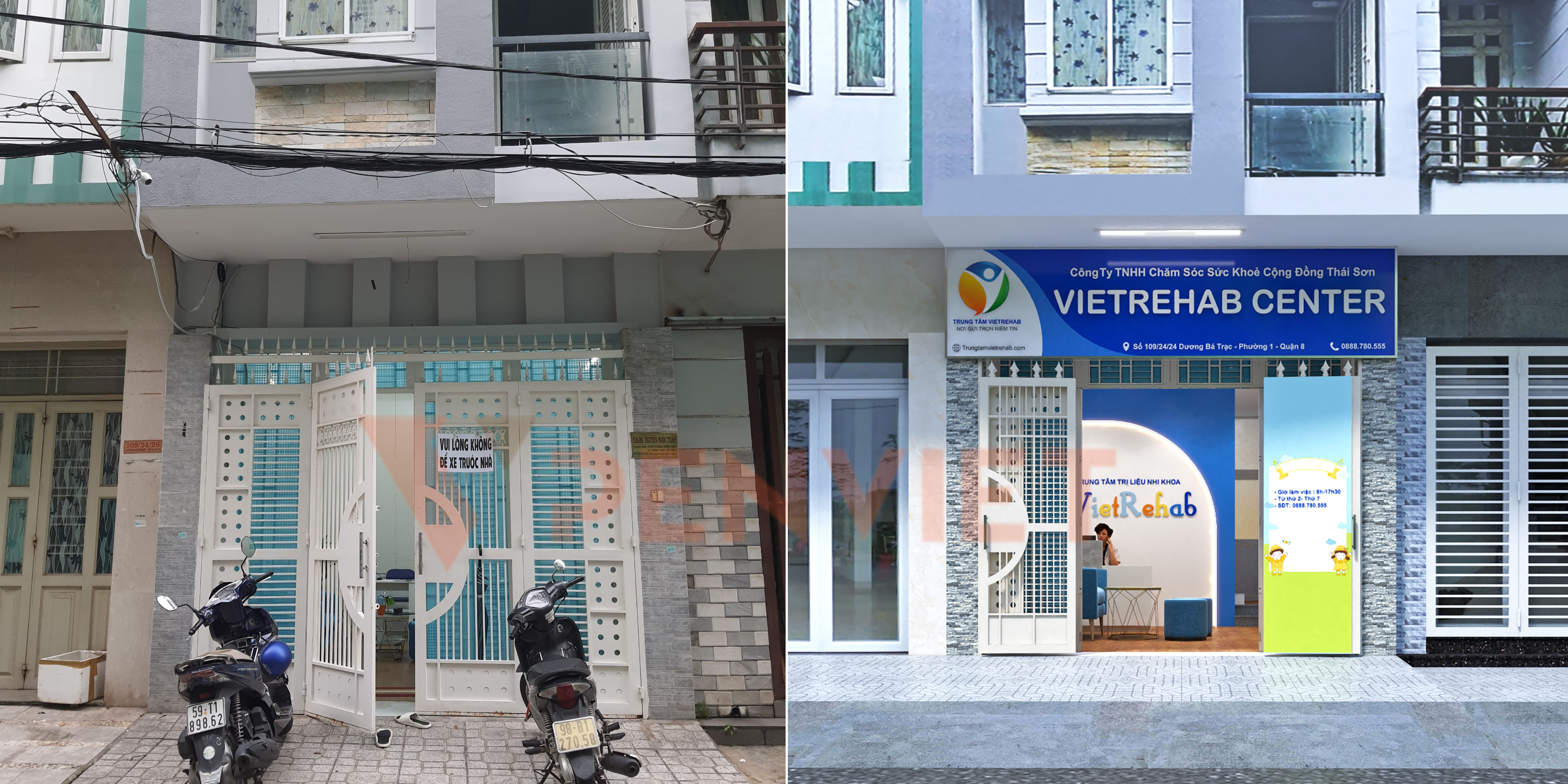 Mặt tiền phòng khám trước và sau thiết kế phòng khám
