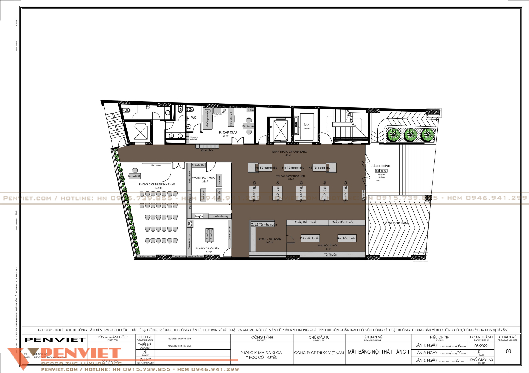 Mặt bằng công năng tầng 1 bệnh viên đông y
