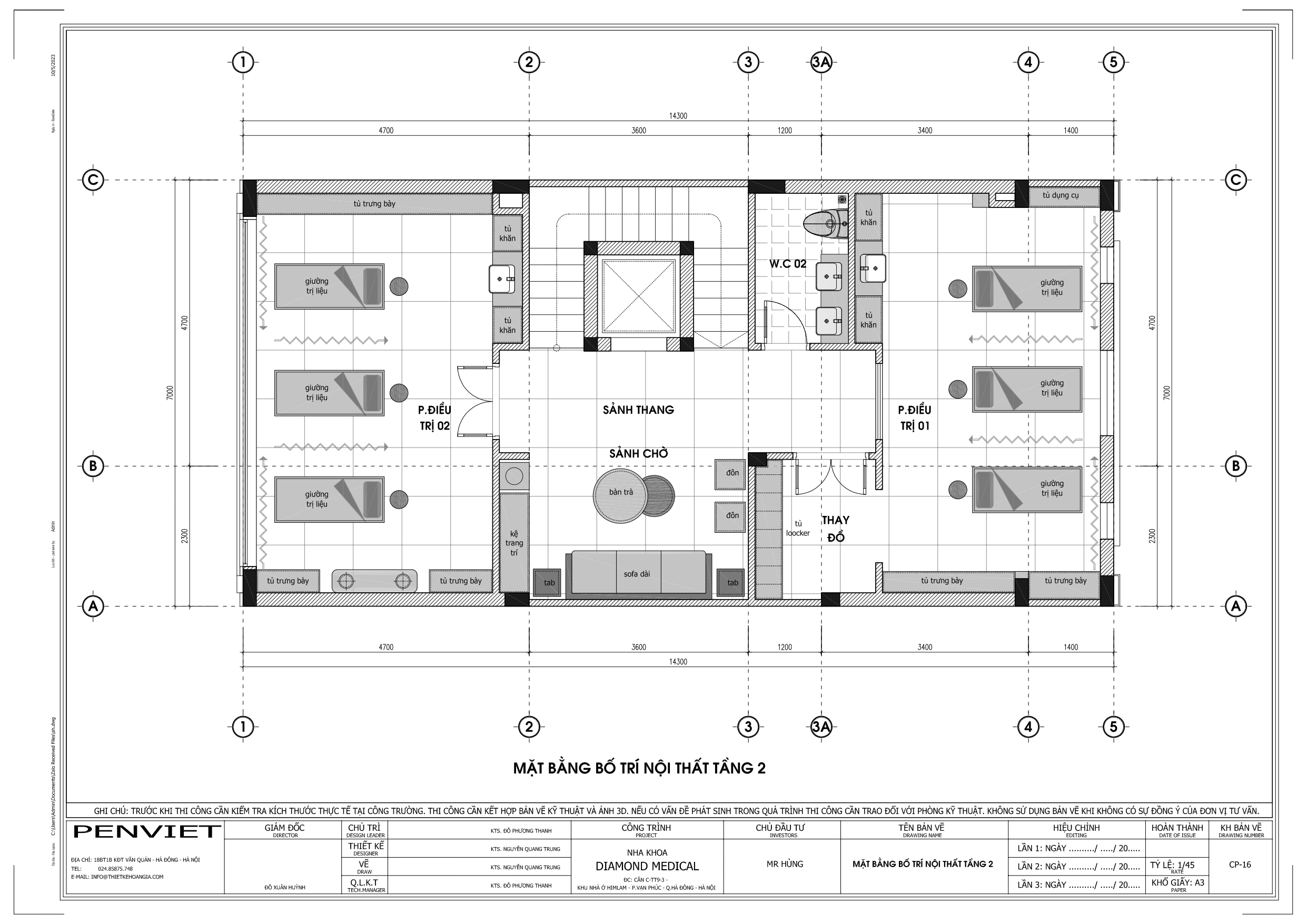 Bố trí mặt bằng công năng tầng 2 phòng khám da liễu