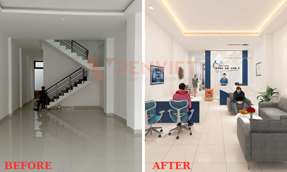 Hiện trạng trước và sau khi thiết kế phòng tư vấn