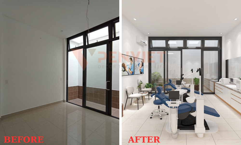 Hiện trạng trước và sau khi thiết kế phòng khám răng