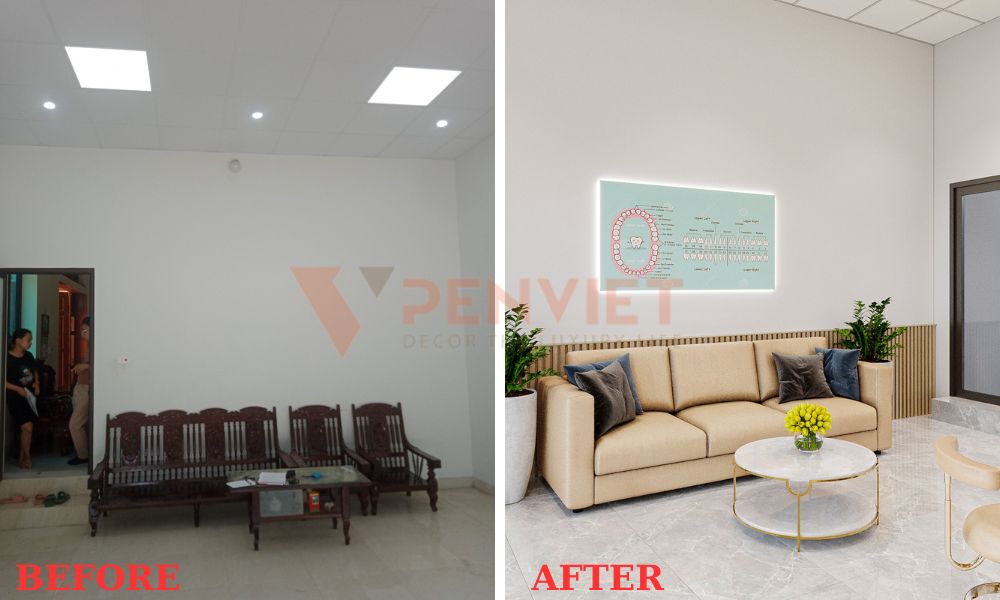 Hiện trang trước sau khi thiết kế phòng khám răng hàm mặt