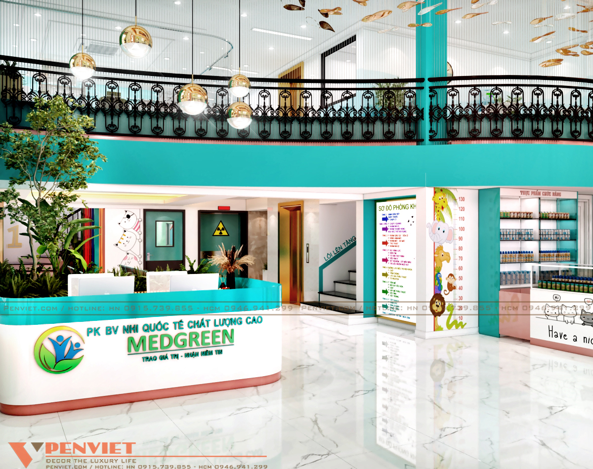 Thiết kế sảnh lễ tân bệnh viện nhi Medgreen