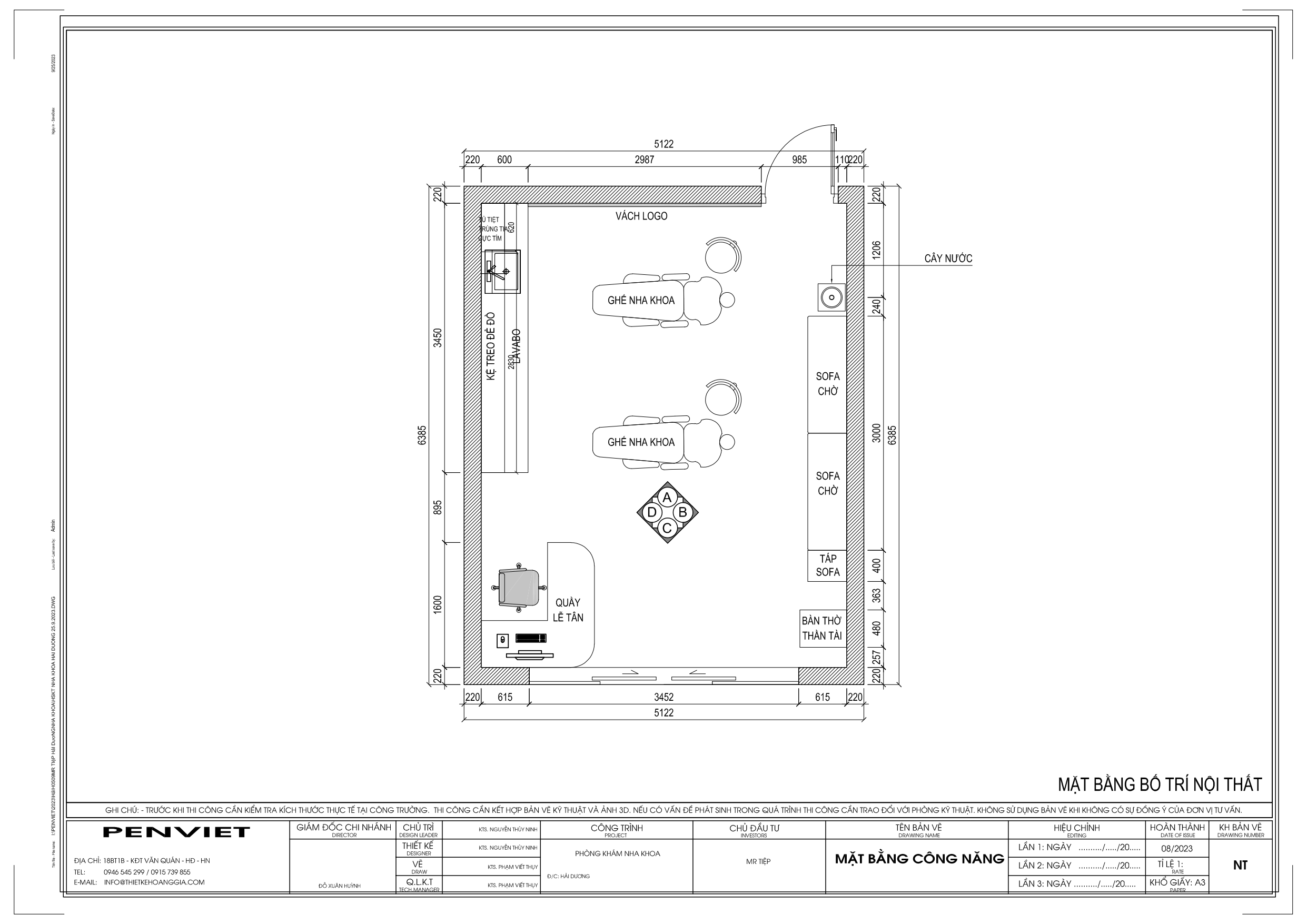 Mặt bằng công năng phòng khám nha khoa HT