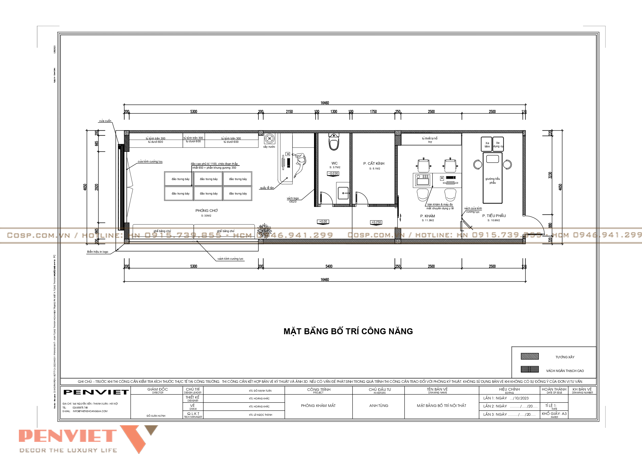 Bố trí mặt bằng công năng phòng khám mắt bác sĩ Tùng
