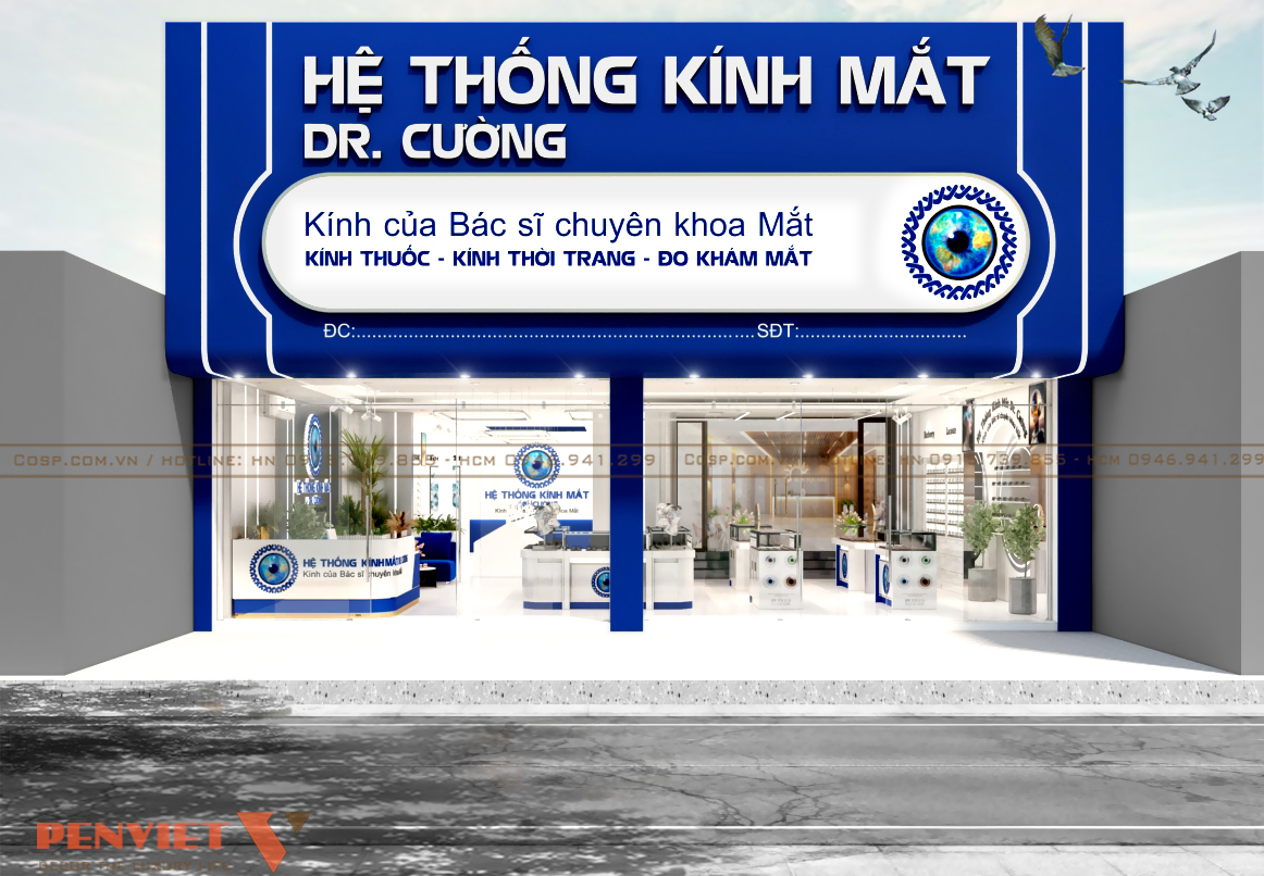 Thiết kế mặt tiền phòng khám mắt và showroom kính mắt Dr Cường