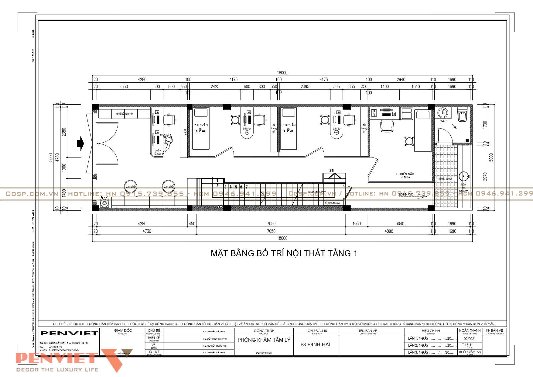 Bố trí mặt bằng công năng phong khám tâm lý