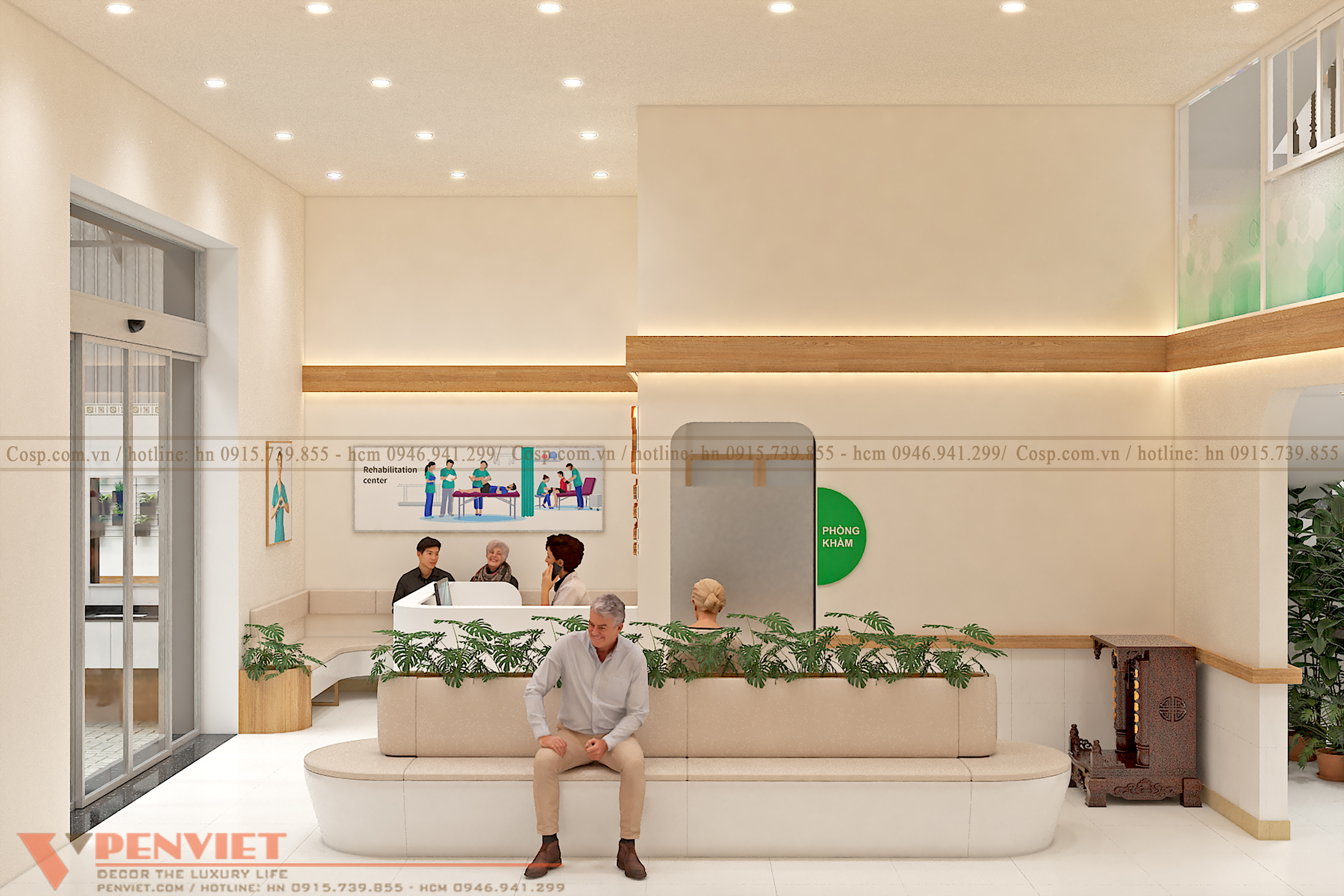 Bồn cây xanh décor, tranh ảnh chủ đề y khoa được thêm thắt hợp lý mang đến cho không gian sống nguồn sinh khí tươi mới.