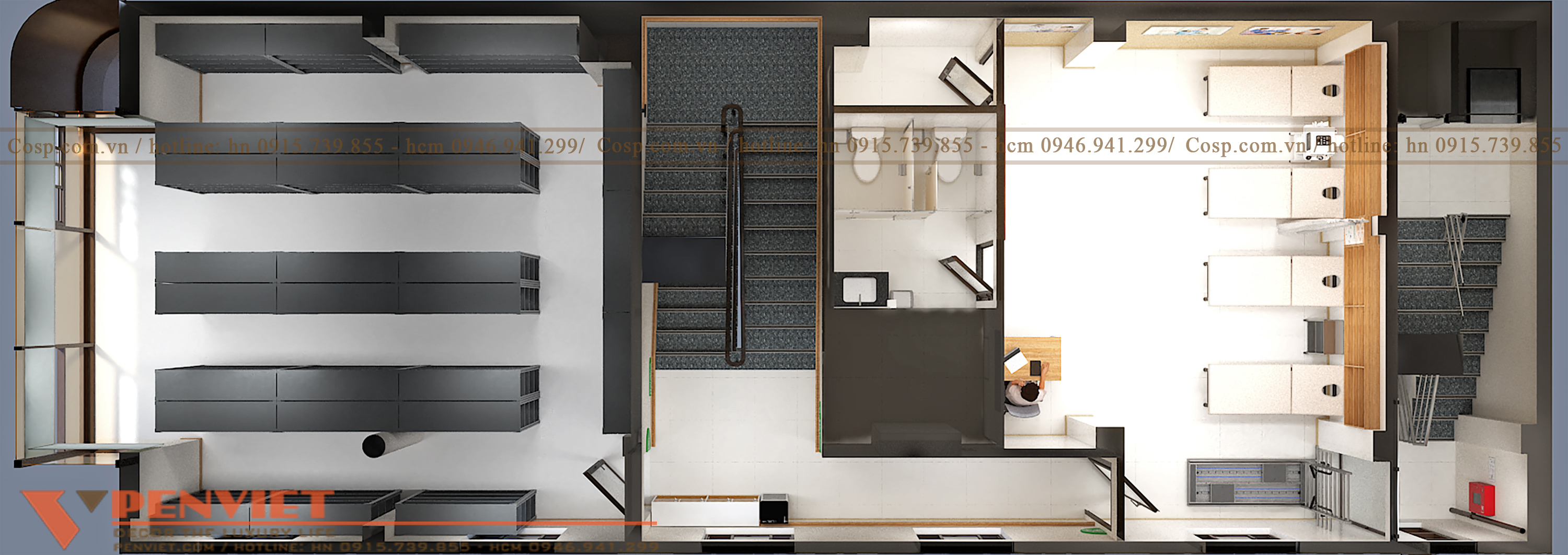 mặt bằng công năng thiết kế phòng vật lý trị liệu và phòng kho tầng 2