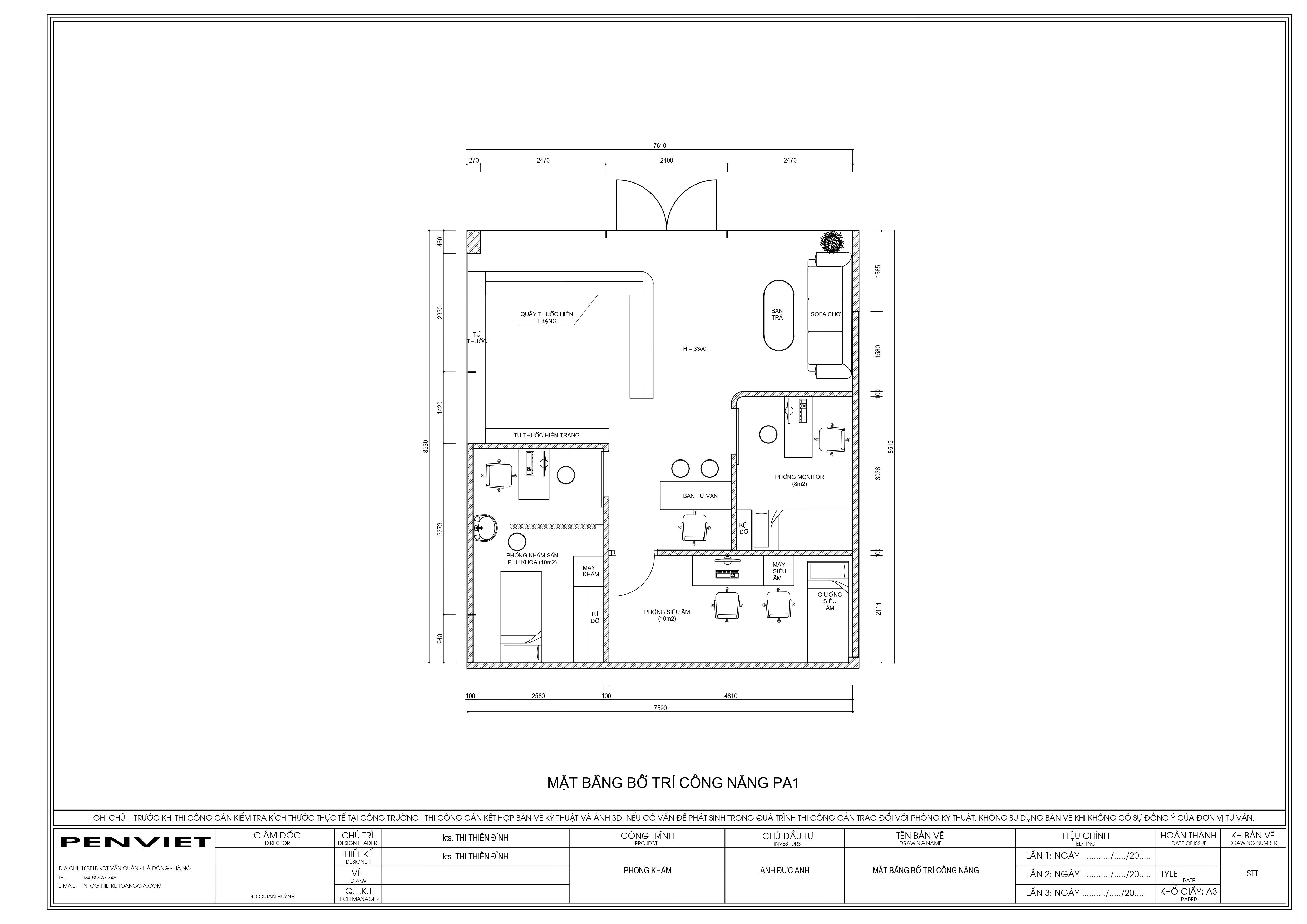 Mặt bằng công năng phòng khám sản phụ khoa vũ anh