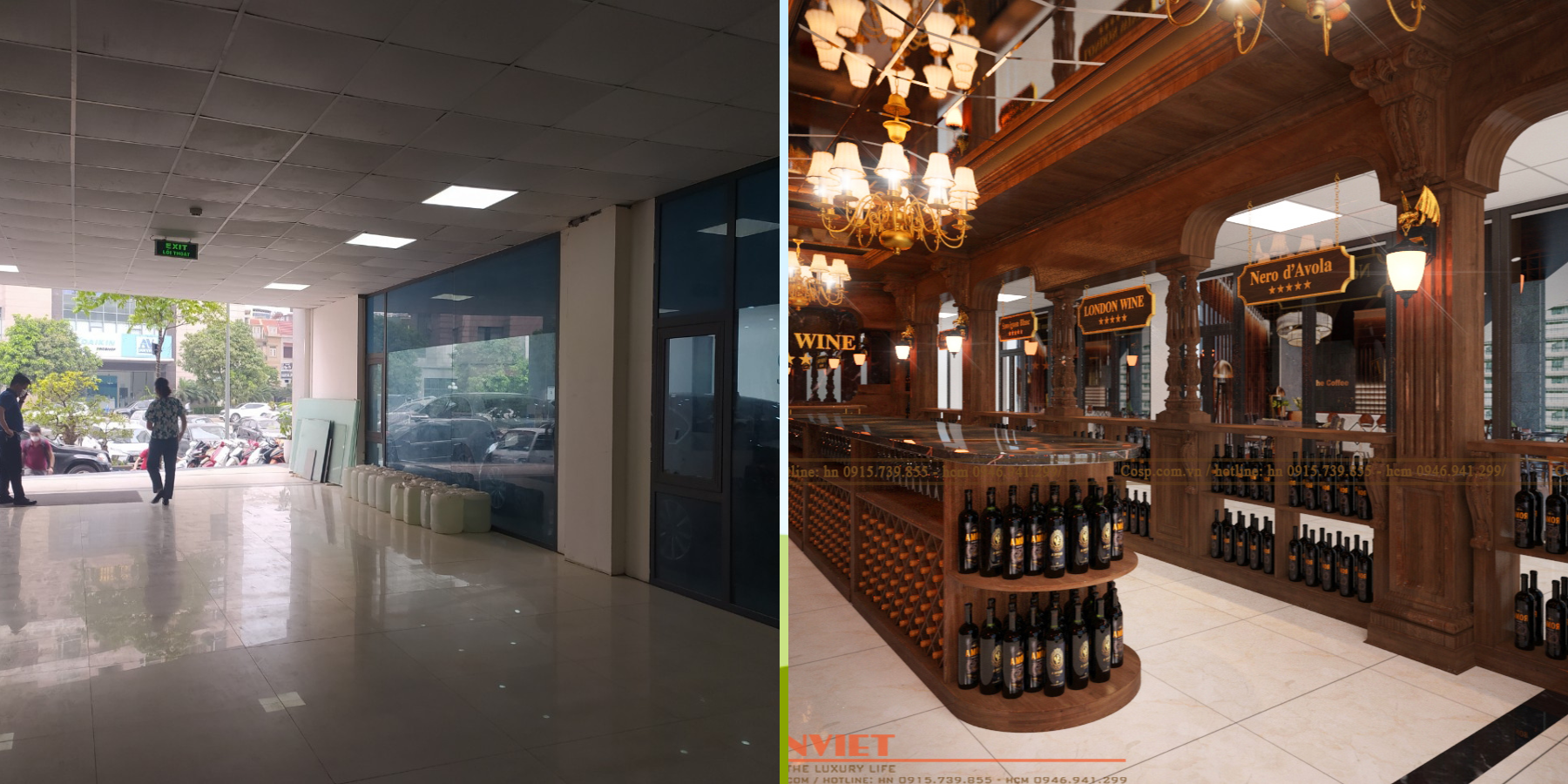 hiện trạng trước và sau thiết kế showroom rượu