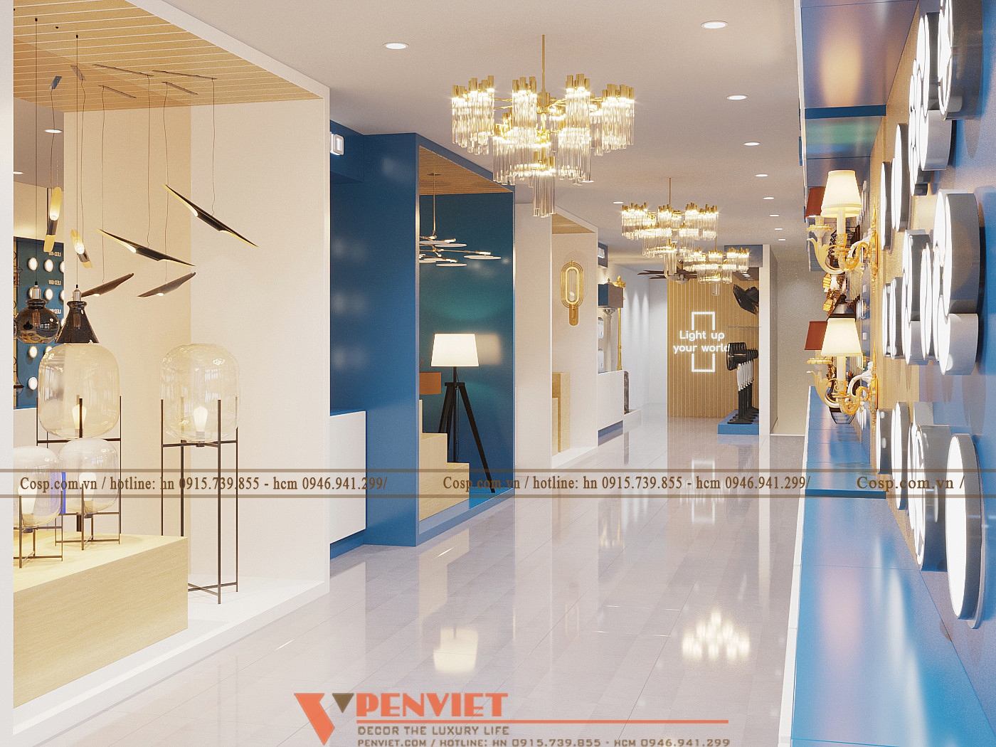 Thiết kế khu vực trưng bày đèn ngủ vô cùng lộng lẫy