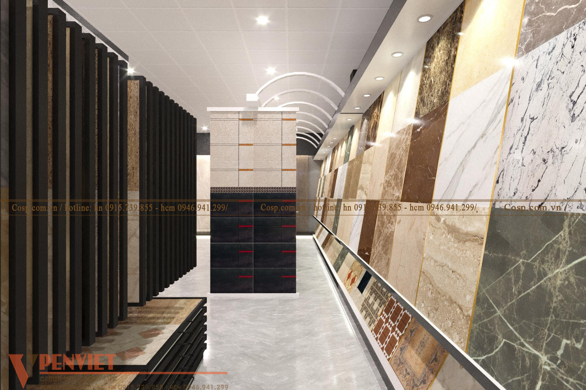 Không gian trưng bày gạch ốp lát tại showroom Hợp Xuân