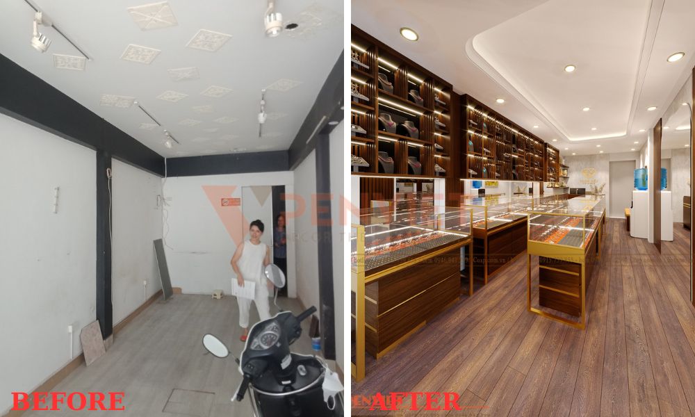 Thiết kế nội thất tiệm trang sức đá phong thủy - trang sức bạc Trung Hiếu