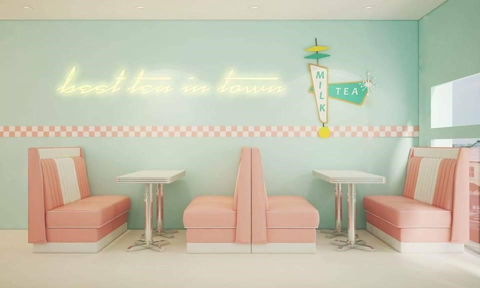 Quán trà sữa sử dụng màu pastel nhẹ nhàng