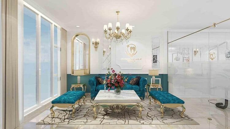 ​Nội thất spa đẹp phong cách Tân Cổ Điển thiên về sử dụng những gam màu lạnh