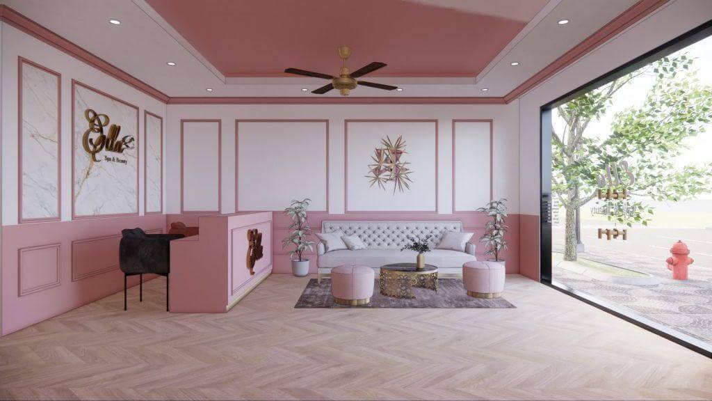 ​Thiết kế spa màu hồng sang chảnh
