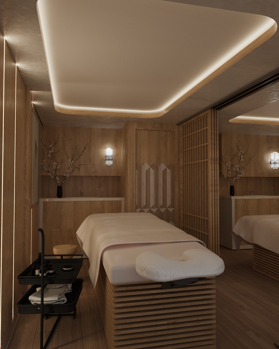 Sử dụng cành mai nhỏ xinh để trang trí cho không gian spa